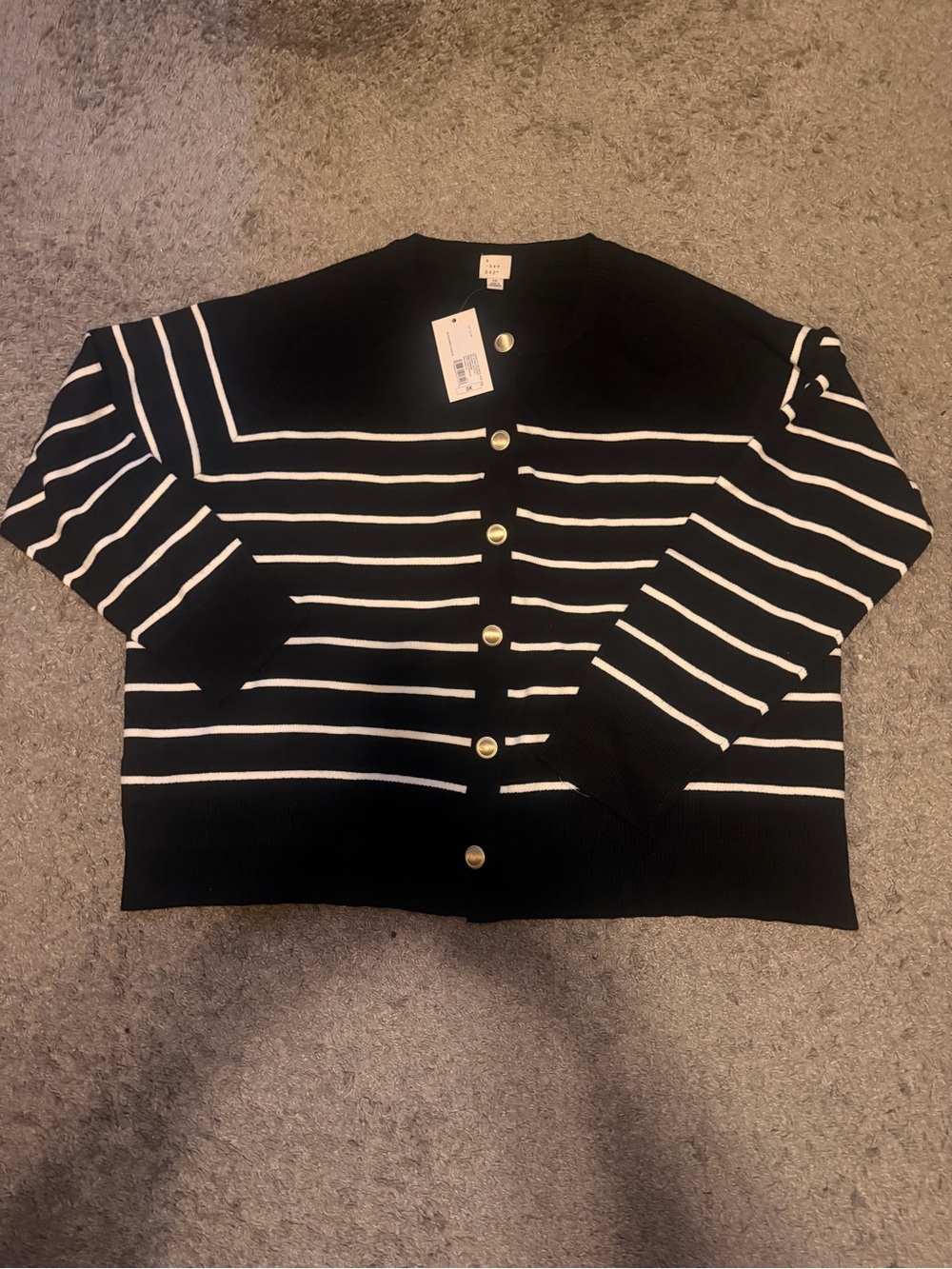 a new day Black and White Striped Button-Front Cardigan